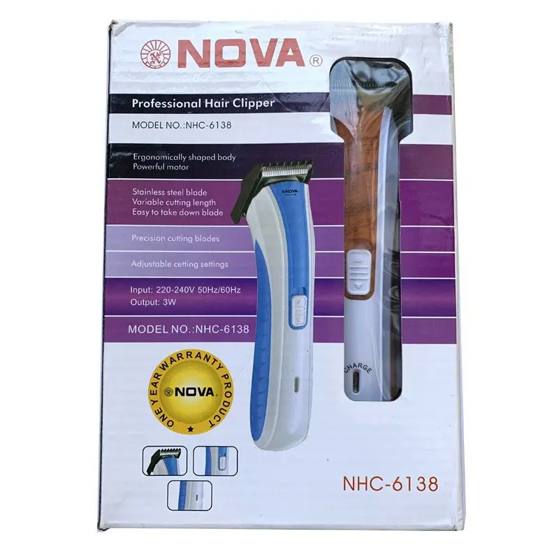 

NOVA NHC-6138 Professional Cordless Electric Hair Cutting Trimmer Beard Barber Shaver Razor Rechargeable Hairdresser Clipper