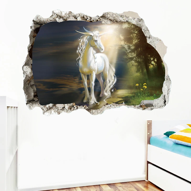 3D Unicorn Horse Wall Sticker Animal Tiger Dinosaur Home Decor Art Mural Furniture Panel Window Sticker Kids Room Wall