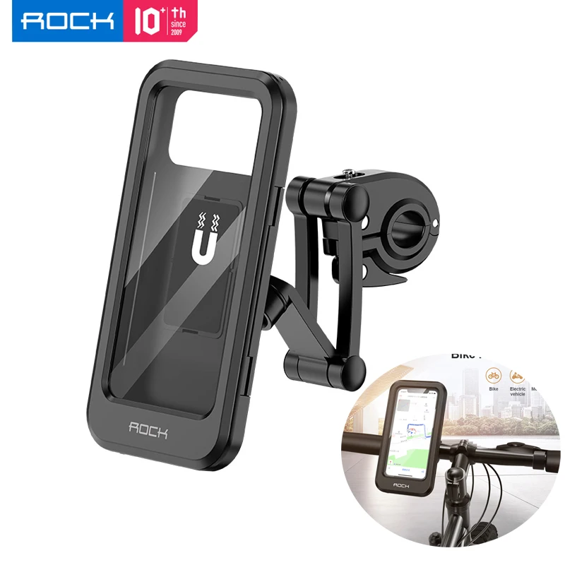 

ROCK Adjustable Waterproof Bicycle Phone Holder Universal Bike Motorcycle Handlebar Mount Bracket Magnetic Case for iPhone