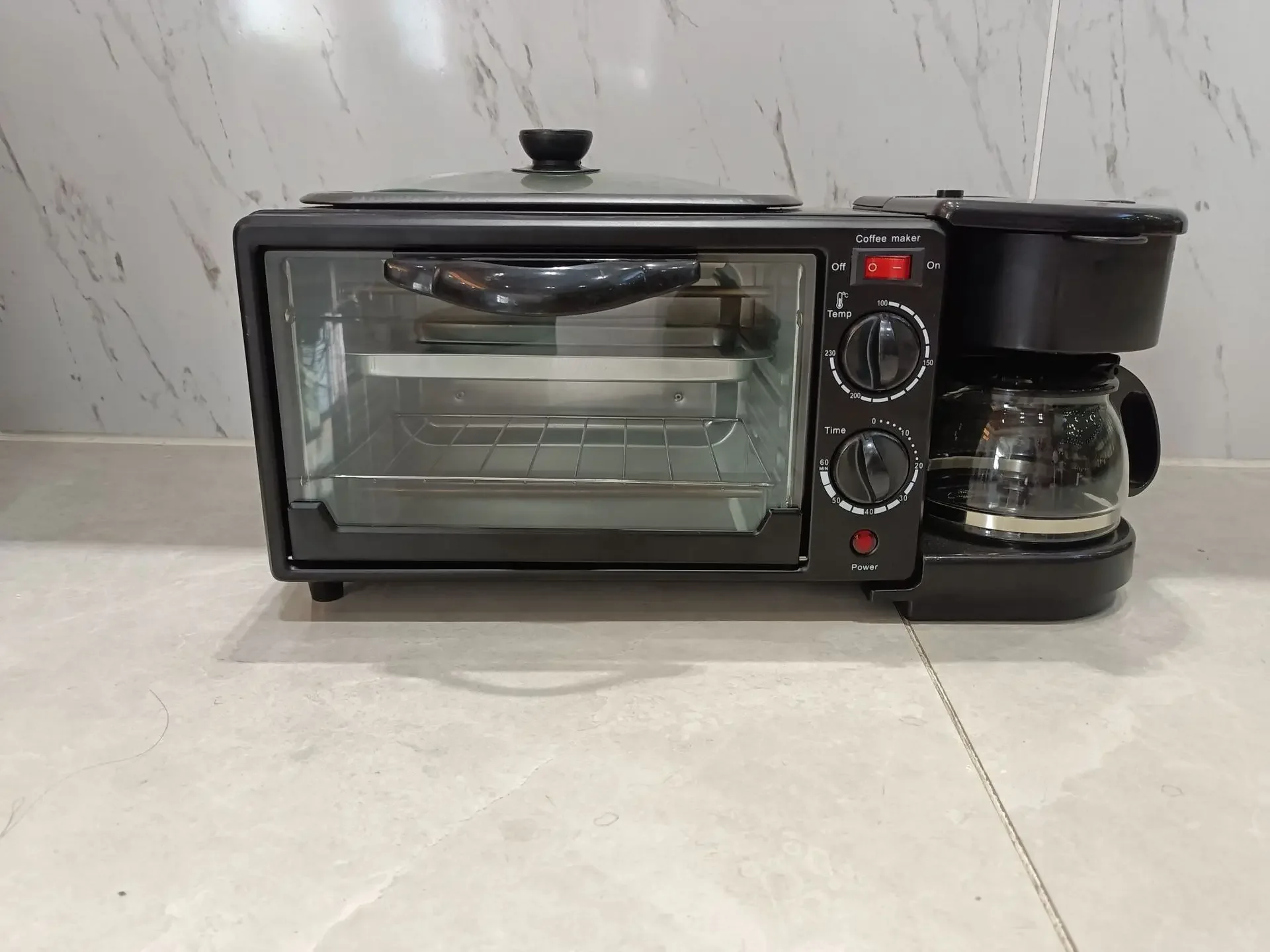 Kitchen appliances 600ml coffee cup frying pan 9L Toaster Oven Multifunction breakfast machine 3 in 1 Breakfast sandwich maker 4