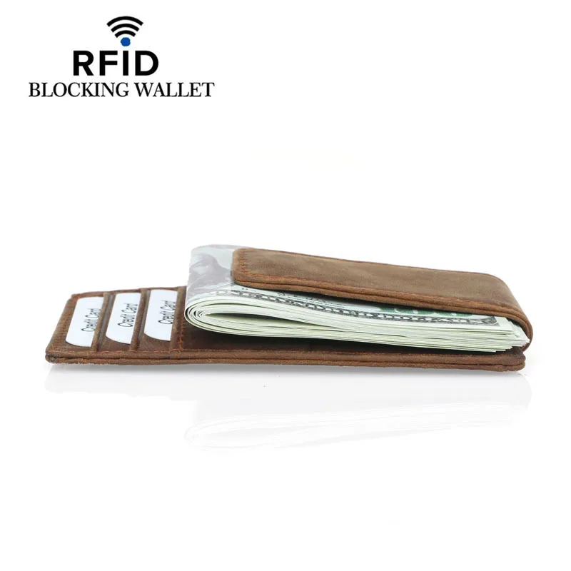 Slim RFID Blocking Leather Small Wallet Credit ID Card Case Purse Money Clip For Men Vintage Mini Cash Holder 3