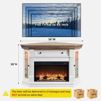 56'' Corner Fireplace TV Stand for 65 Inch TV, Farmhouse Entertainment Center w/ 30'' Electric Fireplace, Media Console for 2