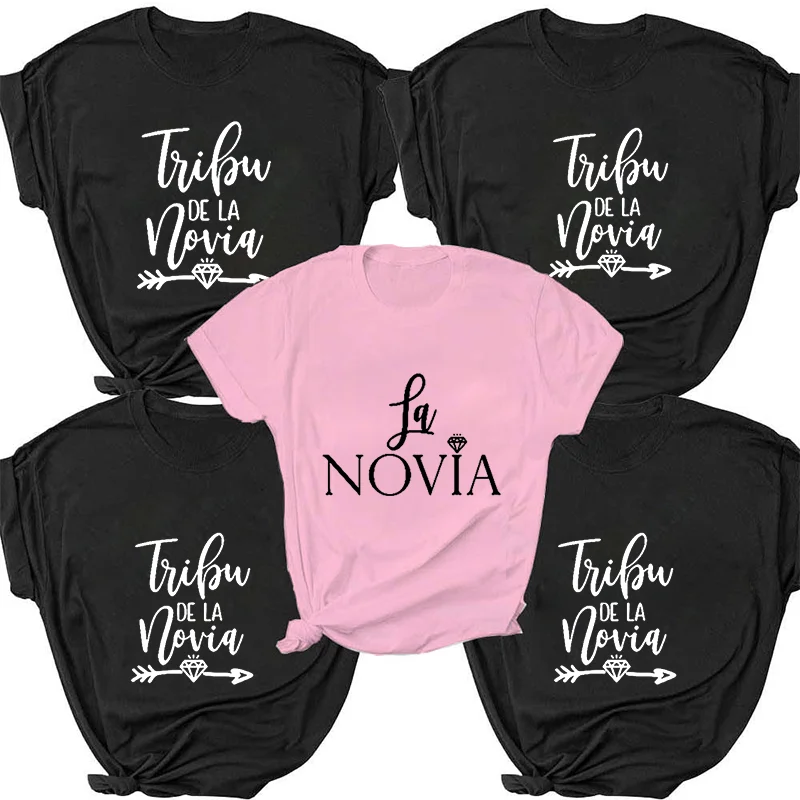 

Tee Shirts for Women La Novia Spain Inscriptions Team Bride Wedding Shower T-Shirt Girl Bachelorette Hen Party T Shirts Femme