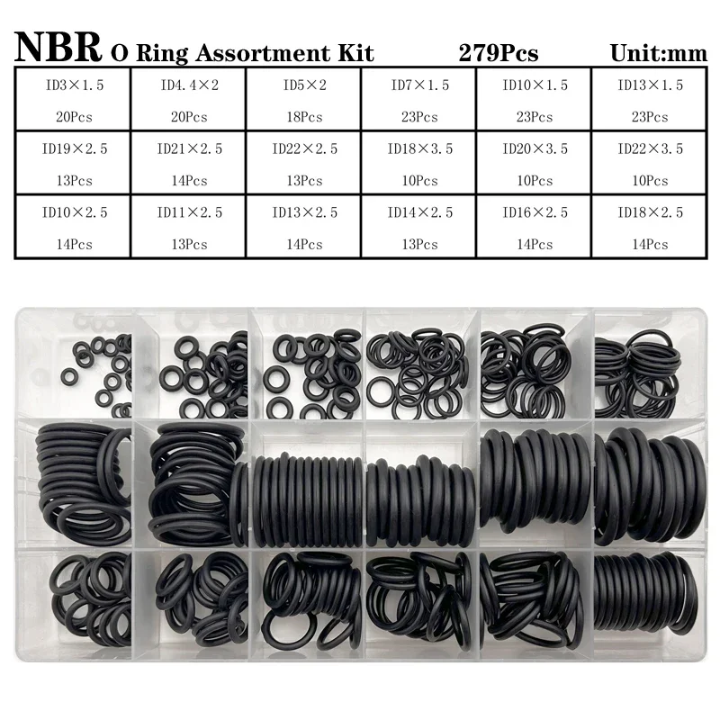 

279Pcs O-ring Rubber NBR Seal Assortment Washer Gasket O Ring Kit Repair Faucet Pipe Car Plumbing Pneumatic Accessory Tool Set
