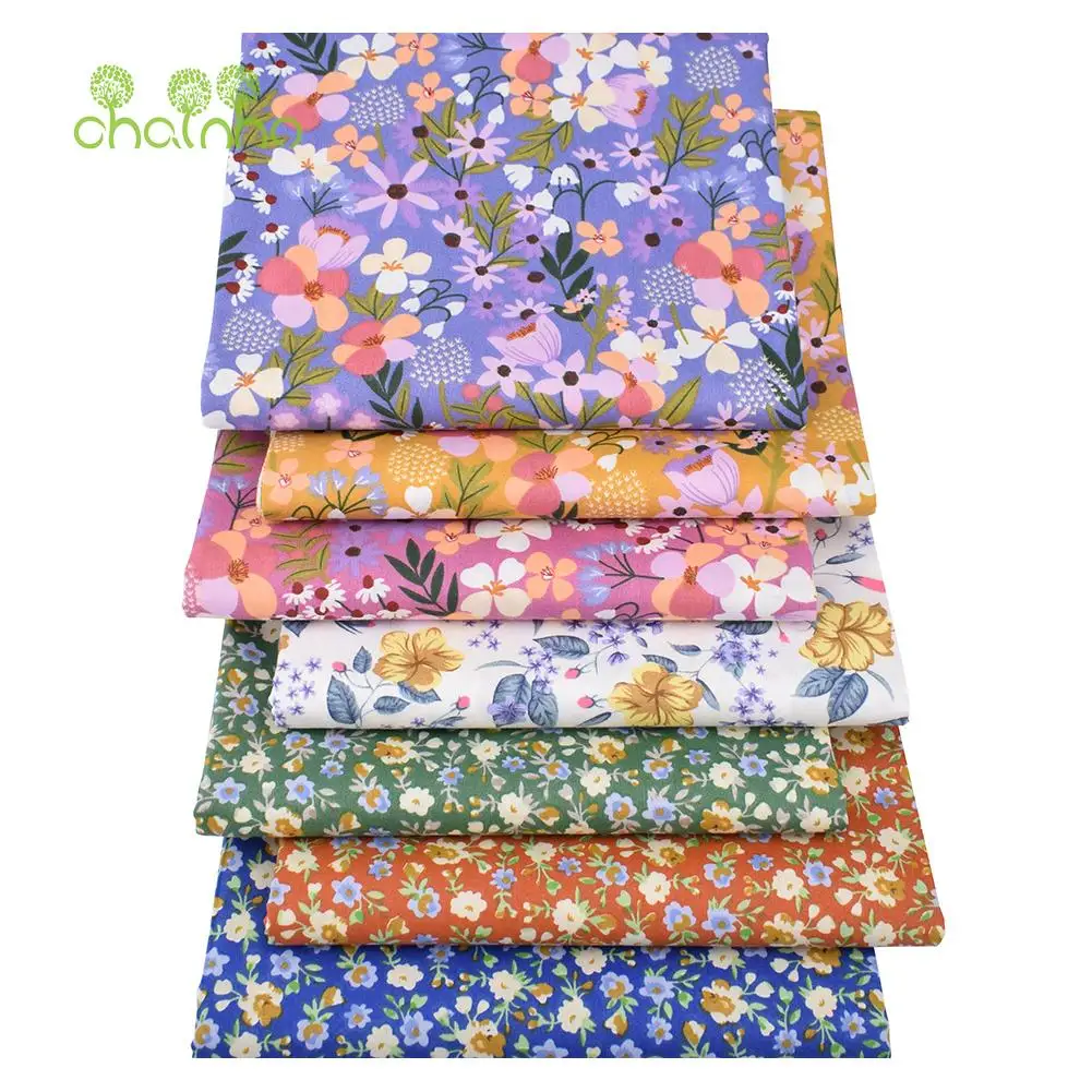 Chainho,Printed Twill Weave Cotton Fabric,DIY Sewing Quilting Material,Patchwork Series,7 Designs Floral Series,2 Sizes,15C355