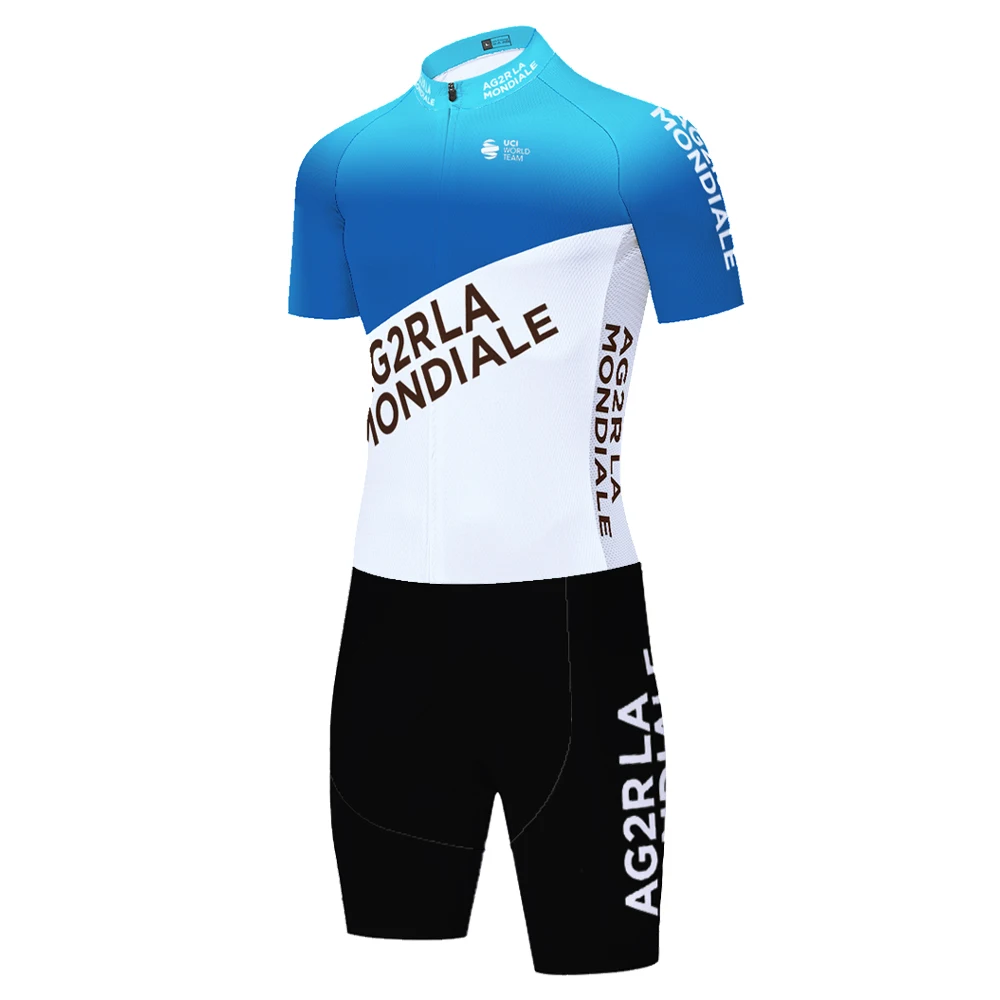 AG2R 반팔 사이클링 스킨수트, 원피스 자전거 점프수트, 철인 3 종 경기 세트, 20D 젤 패드, 속건성 컴플리토 시클리스모 에스티보 2024