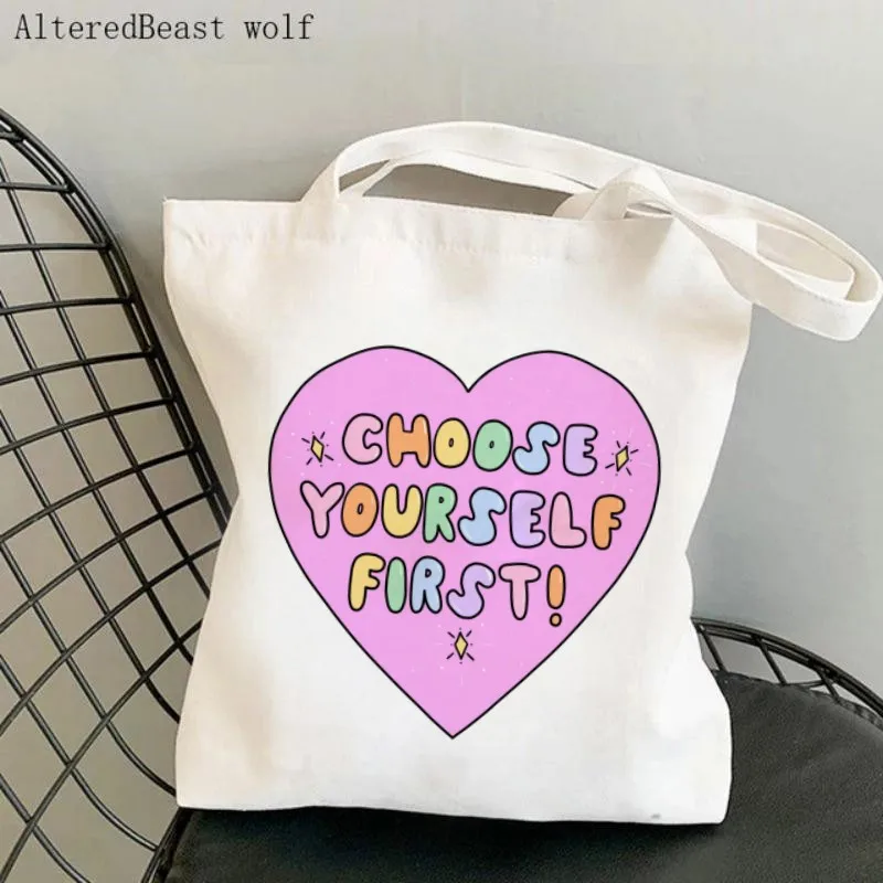 Women Canvas Shoulder bag Carve Out Time For Yourself Shopping custom Bag Harajuku Shopping Handbags Tote For Lover Girls friend