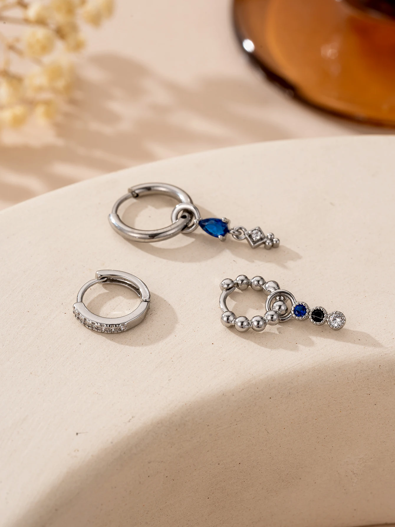 3pcs Womens Blue Water Drop Cubic Zirconia Earrings