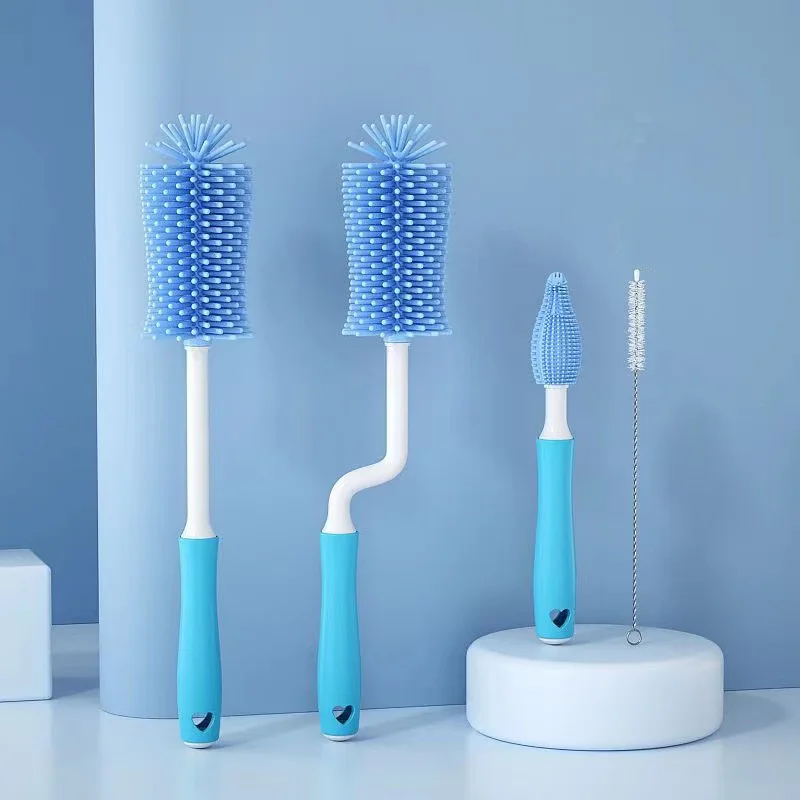 

3Pcs/4Pcs Silicone Milk Bottle Brush Baby Pacifier Nipple Straw Small Bruh 360 Degree Cup Glass Washing Cleaning Tool Set