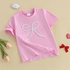 Cute Toddler Girls Summer T-Shirts with Short Sleeves Round Neck and Adorable Bow Embroidery - Stylish Kids Baby Tops 1