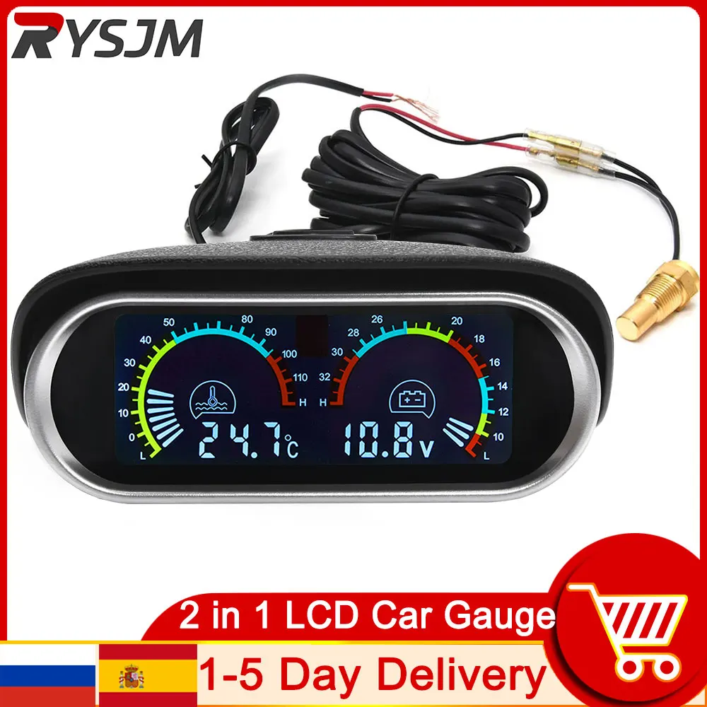 Jauge de température d'eau pour voiture, 2 en 1, affichage numérique,  voltmètre avec support de capteur de 10MM, 12V/24V, pièces de rechange  automobiles universelles - AliExpress