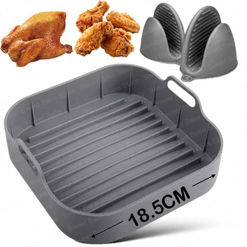 18.5CM Square Foldable Silicone Air Fryer Baking Mould Reusable Air Fryer Accessories For Air Fryer Oven Microwave Tray Pots