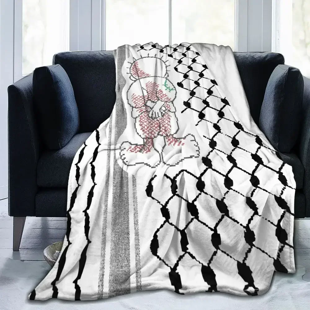Tatreez Flannel Blanket Kufiya Keffiyeh Pattern Creative Throw Blankets for Home Hotel Sofa 125*100cm 5