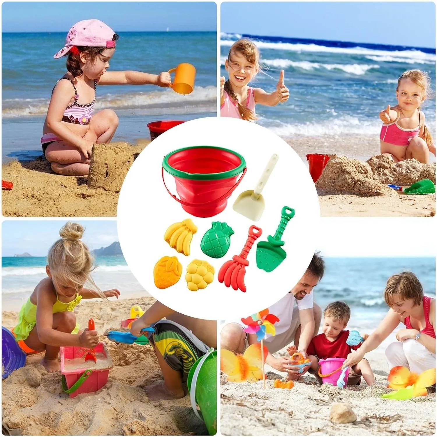 아이들을 위한 비치 장난감 모래놀이 세트, 수박 모양 양동이, 과일 모양 모래 틀, 삽, 갈퀴, 모래놀이 장난감, 용 야외 여행용