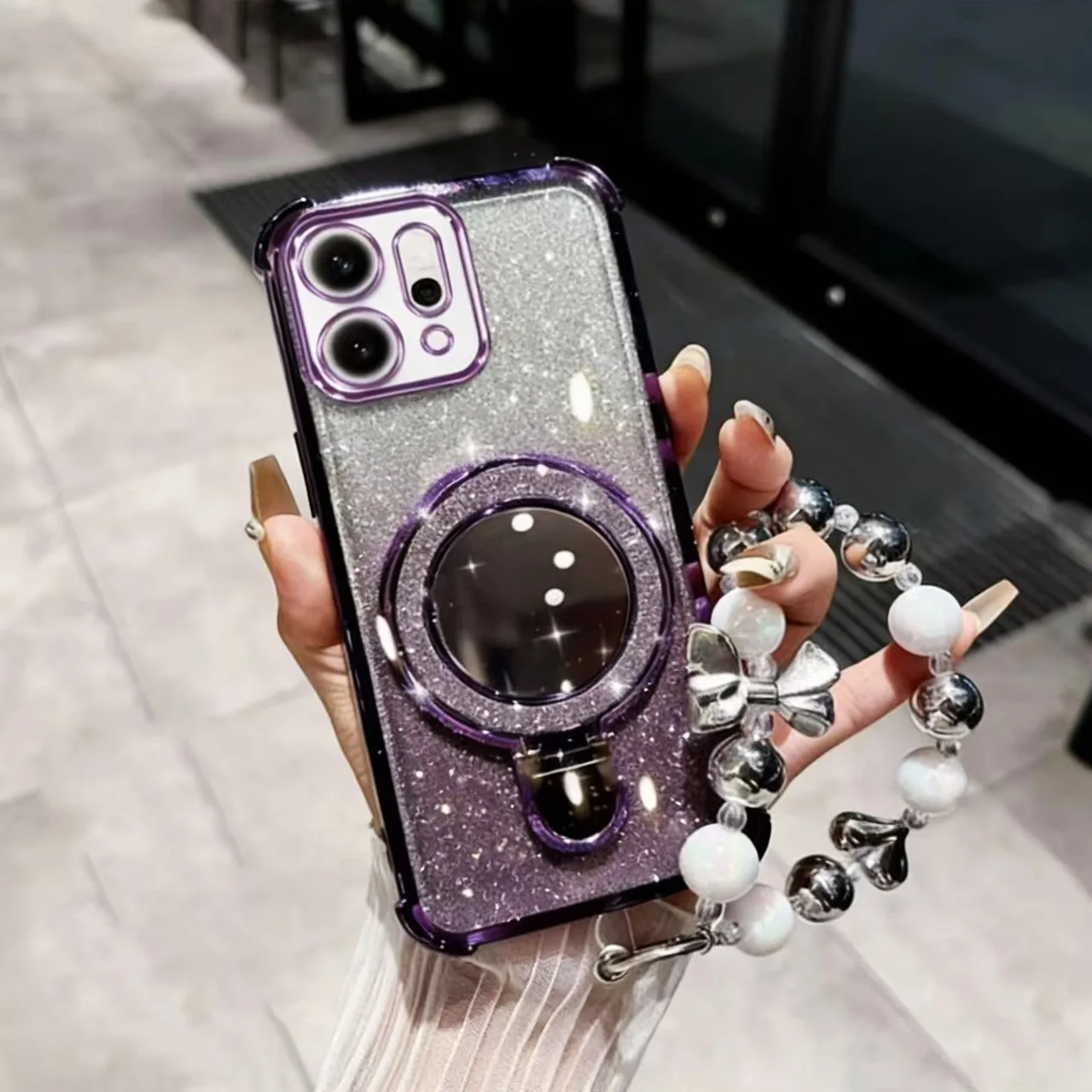 Shockproof Plating Mirror Magnetic Bracket Bracelet Phone Case Cover