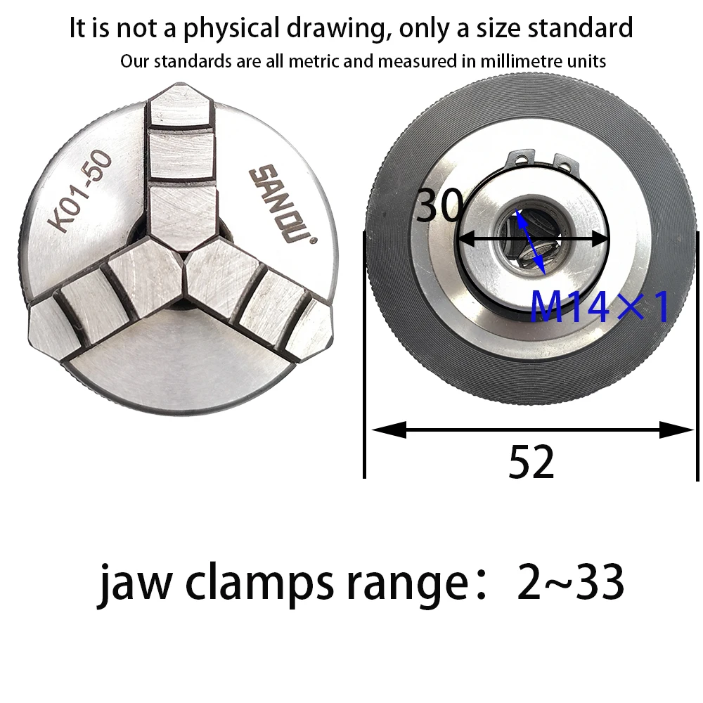 K01-50/63/80/100 3 Çeneli Kendinden Merkezleme 50/63/80/100mm (1.94/2.48/3.15/3.94ft) Manuel Kaydırma Mini Ahşap Torna Aynası