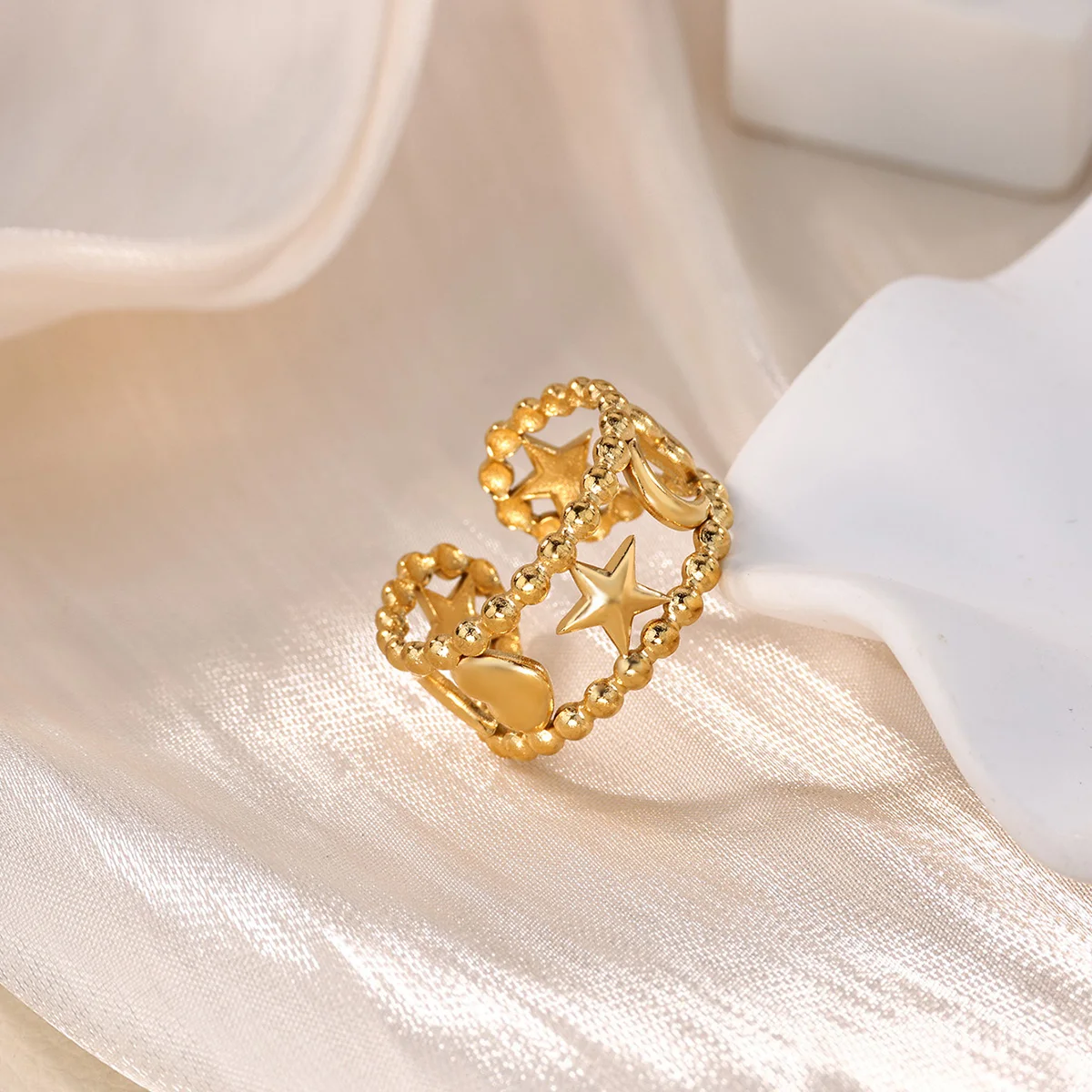 Moon Jewelry Geometric Stainless Steel Adjustable Finger Rings for Women