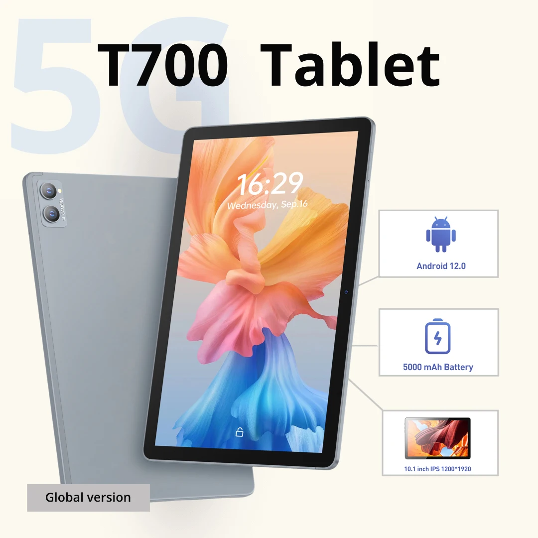 2026 Nouvelle tablette FHD T700 10,1" Android 12 |   6 Go de RAM |   ROM 128 Go |   Octa-core MT8183 |   5000mAh |   Accessoires pour étui pour clavier BT