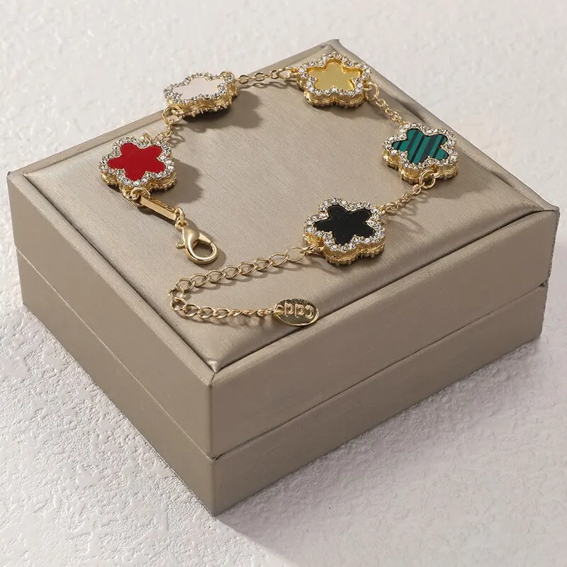 Flower Shape Bracelet Multi Colored Shiny Cubic Zircon Adjustable Chain Jewelry