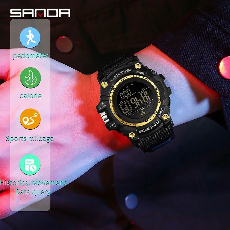 Sanda Classic Men's Electronic Watches Fashionable Large Dial Multi Functional Step Counting Date Waterproof Men's Sports Watch, Alina Gadgets