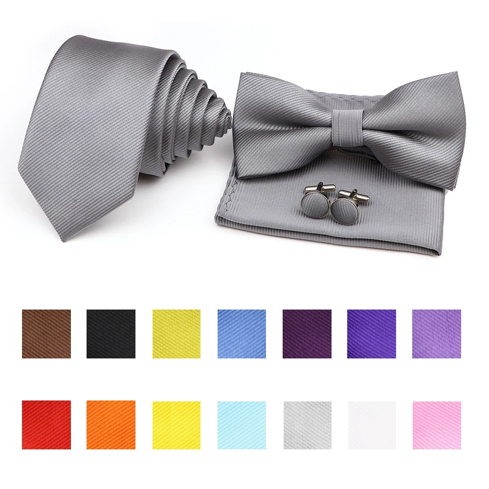 

Solid Color Tie Bowtie Handkerchief Set Classical Brooch Cufflink For Men's Business Wedding Party Suit Dress Accessories Gifts