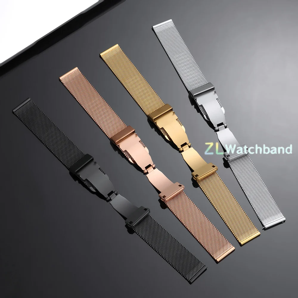 Sleek Black Milanese Stainless Steel Quick Release Watch Band
