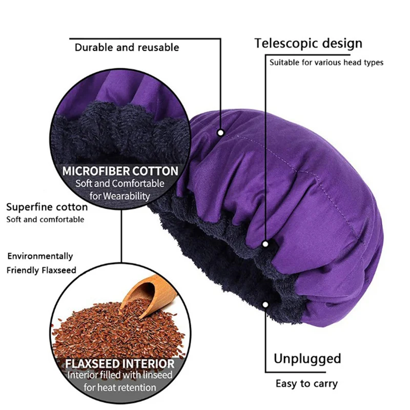 Flaxseed Care Cap Microwave Heating Steaming Cap Hair Care Baked Oil Heating Purple