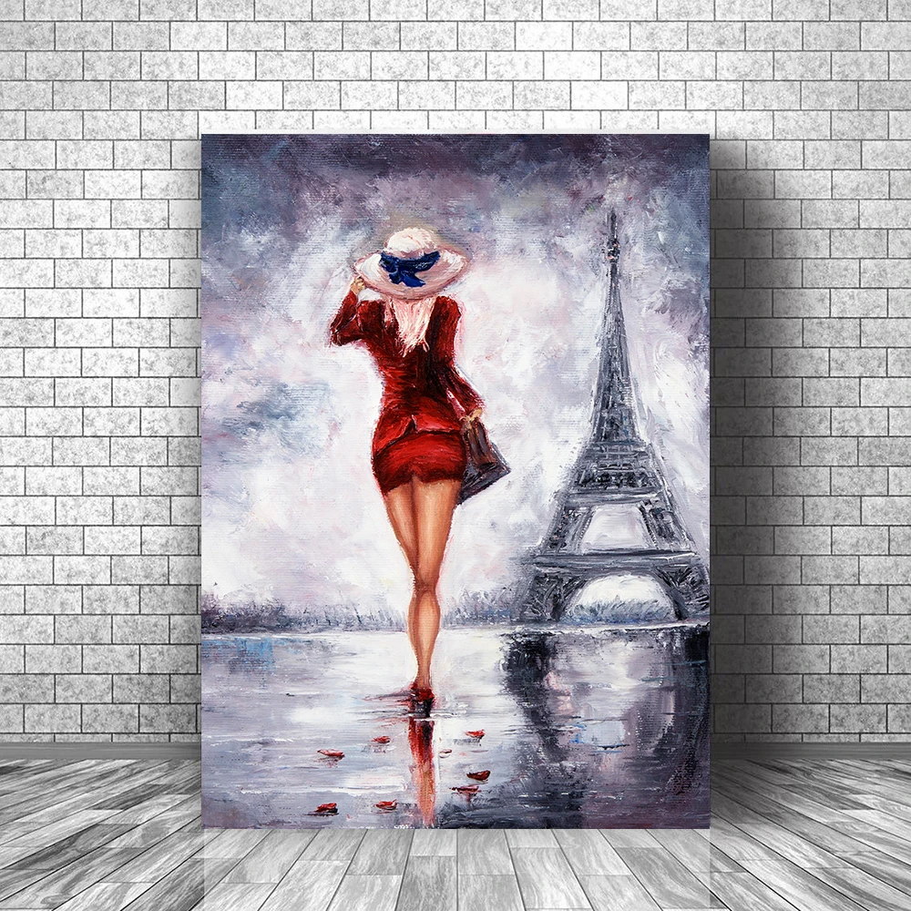 

Картины на холсте с изображением привлекательной леди Эйфелевой башни, домашний декор, картины маслом, настенные художественные принты, современный постер для домашнего декора без рамки