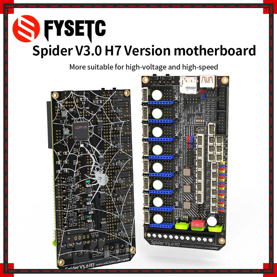 FYSETC Spider V3.0 H7 MotherBoard Drive 24V/48V 32 Bit Power Supply Board 8 Axis TMC2209 TMC5160T STM32H723VGT6 Board for Voron image 1