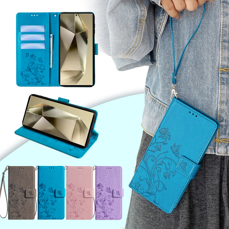 Ladies Leather Flip Wallet Case for Samsung Galaxy A13 A23 A33 A53 A73 Samsung A72 A32 A22 A12 Book Case with Card Slots Strap