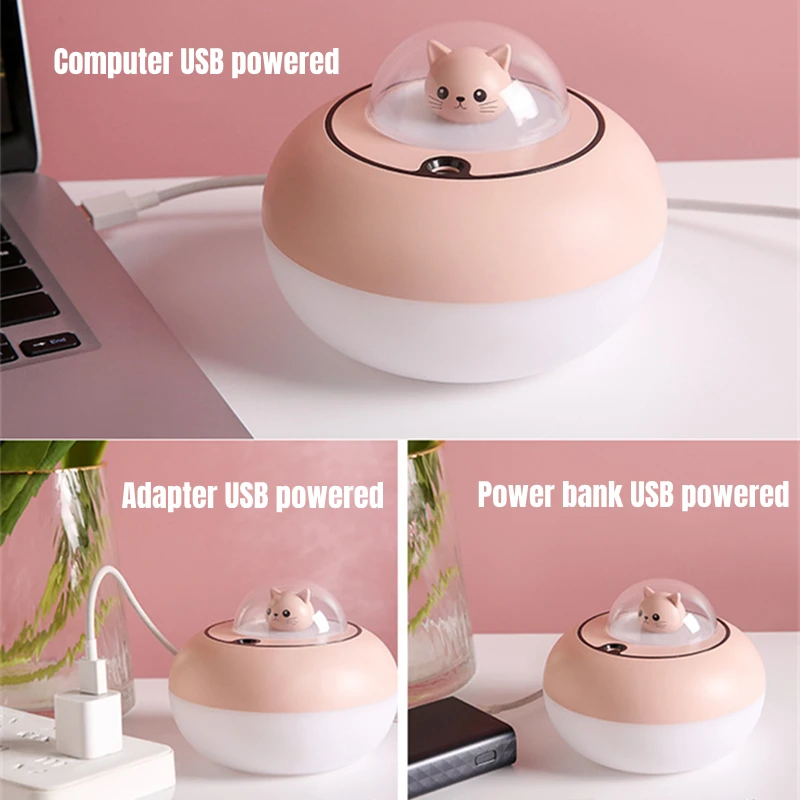 Cute Cat Air Humidifier USB Aroma Essential Oil Diffuser Bedroom Humidificador Cool Mist Vaporizer Colorful LED Light for Home