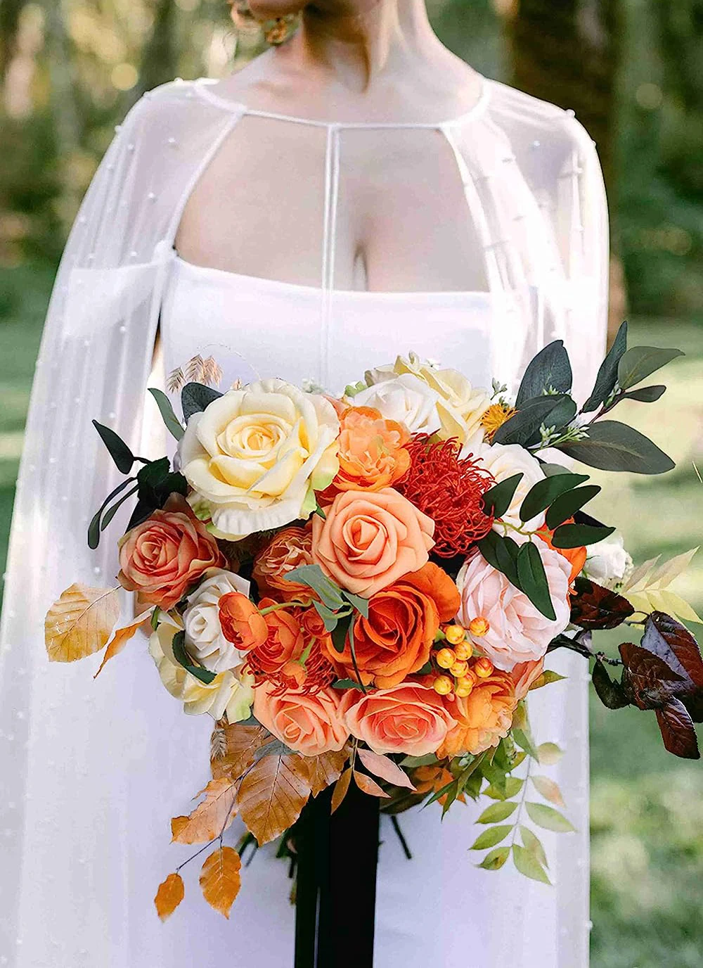 Yannew Burnt Orange Künstliche Rosen Blumen-Combo-Box-Set für DIY Herbst Herbst Boho Hochzeit Brautstrauß Arrangement Dekoration – Detail 9