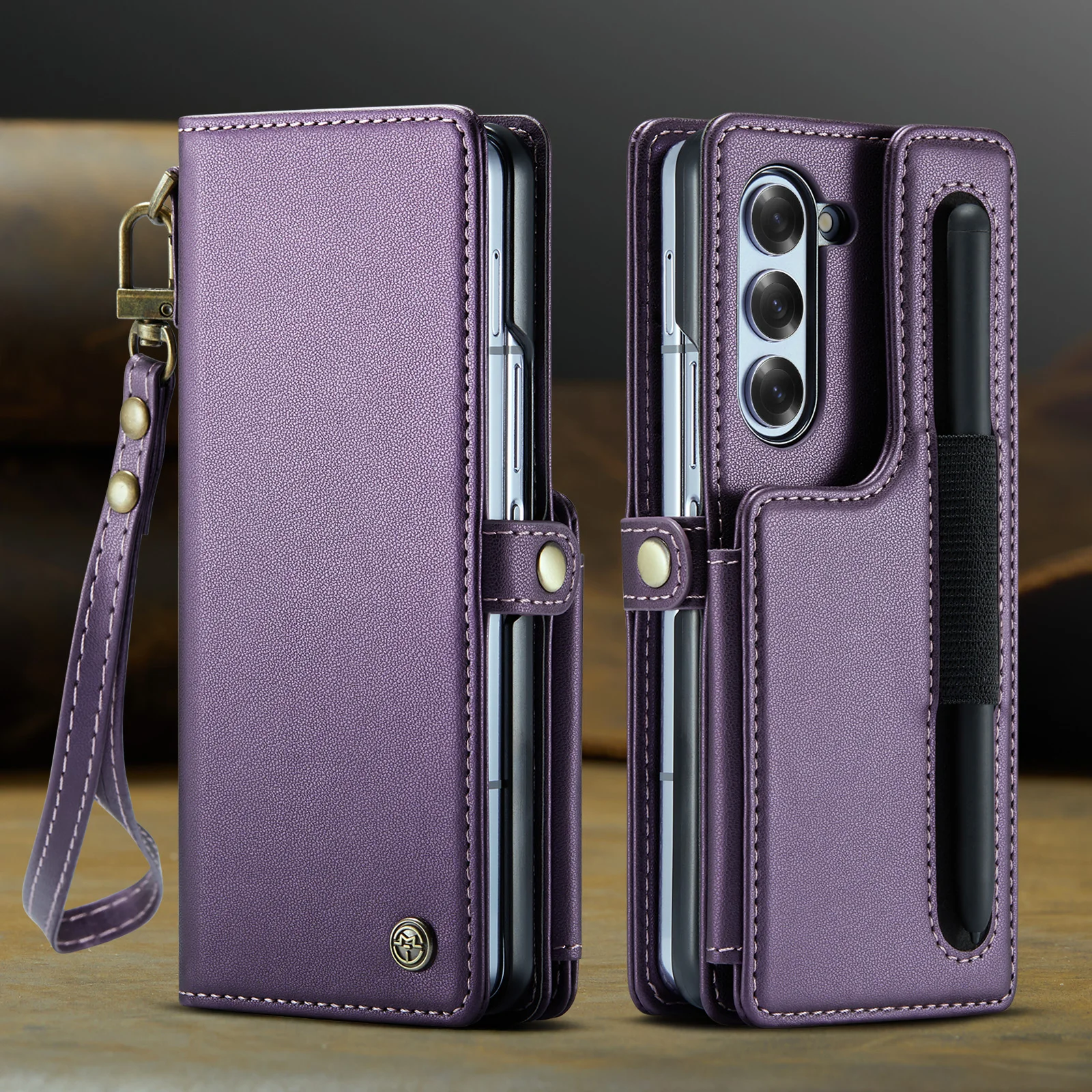 Penhoudersleuf RFID-blokkerende portemonneekaarten leren telefoonhoesje voor Samsung Galaxy Z Fold 6 5G handriem standaard tas portemonneehoes_voghion.com