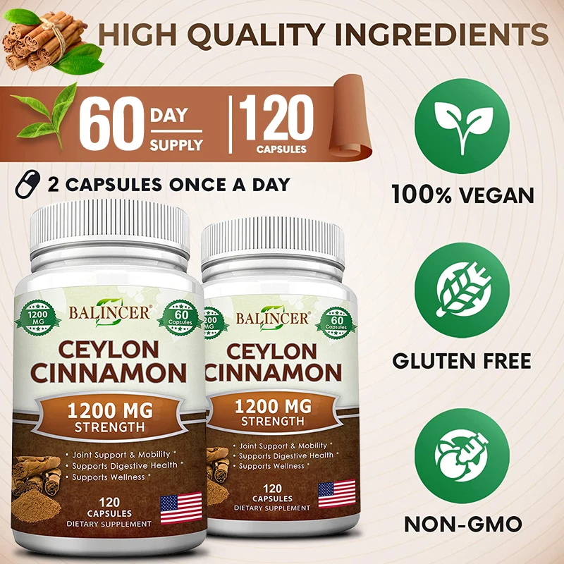 Ceylon Cinnamon Capsules Supports Healthy Blood Sugar Levels Blood Circulation and Joint Mobility Maintains Metabolism