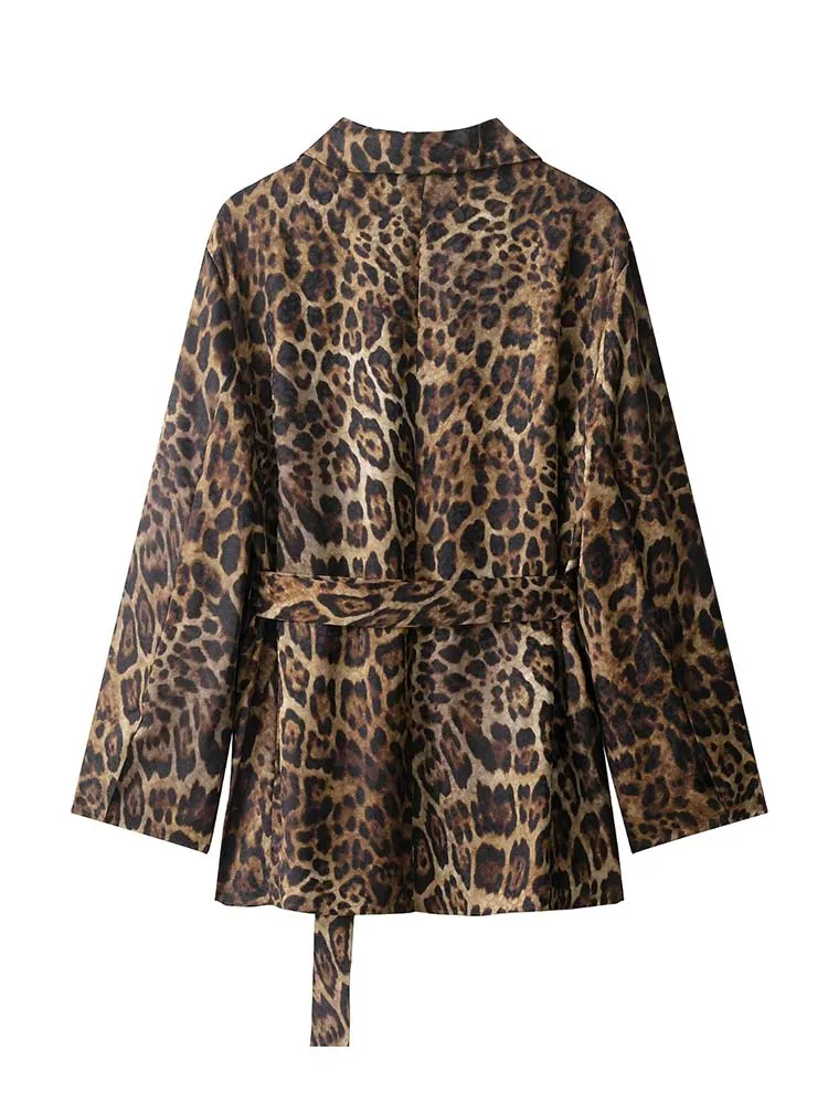 2025 New Woman Leopard Print Outfits High Waist Pants Two Pieces Sets Fashion Long Sleeve  Blazer Coat Trousers Women Suit