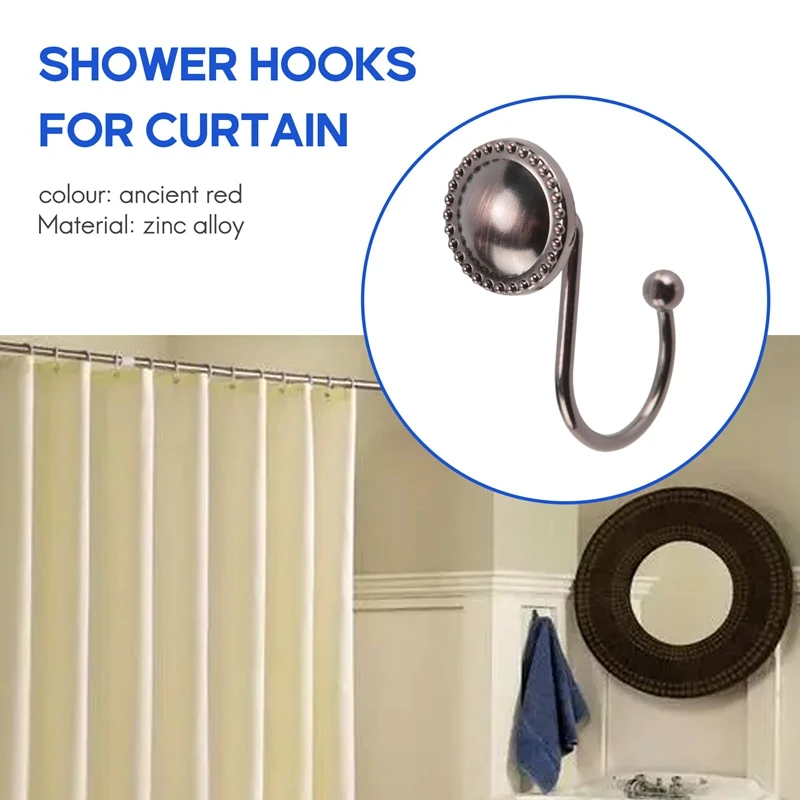 Shower Curtain Hooks Oil Rubbed Bronze,Rustproof Decorative Shower Curtain Rings,16 Pcs, Bronze