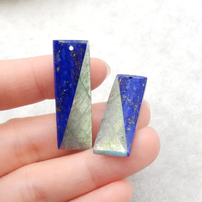 Semiprecious Natural Stone Lapis Lazuli Labradorite Intarsia Earrings Accessories Fine Jewelry For Women 35x12x5mm 9g