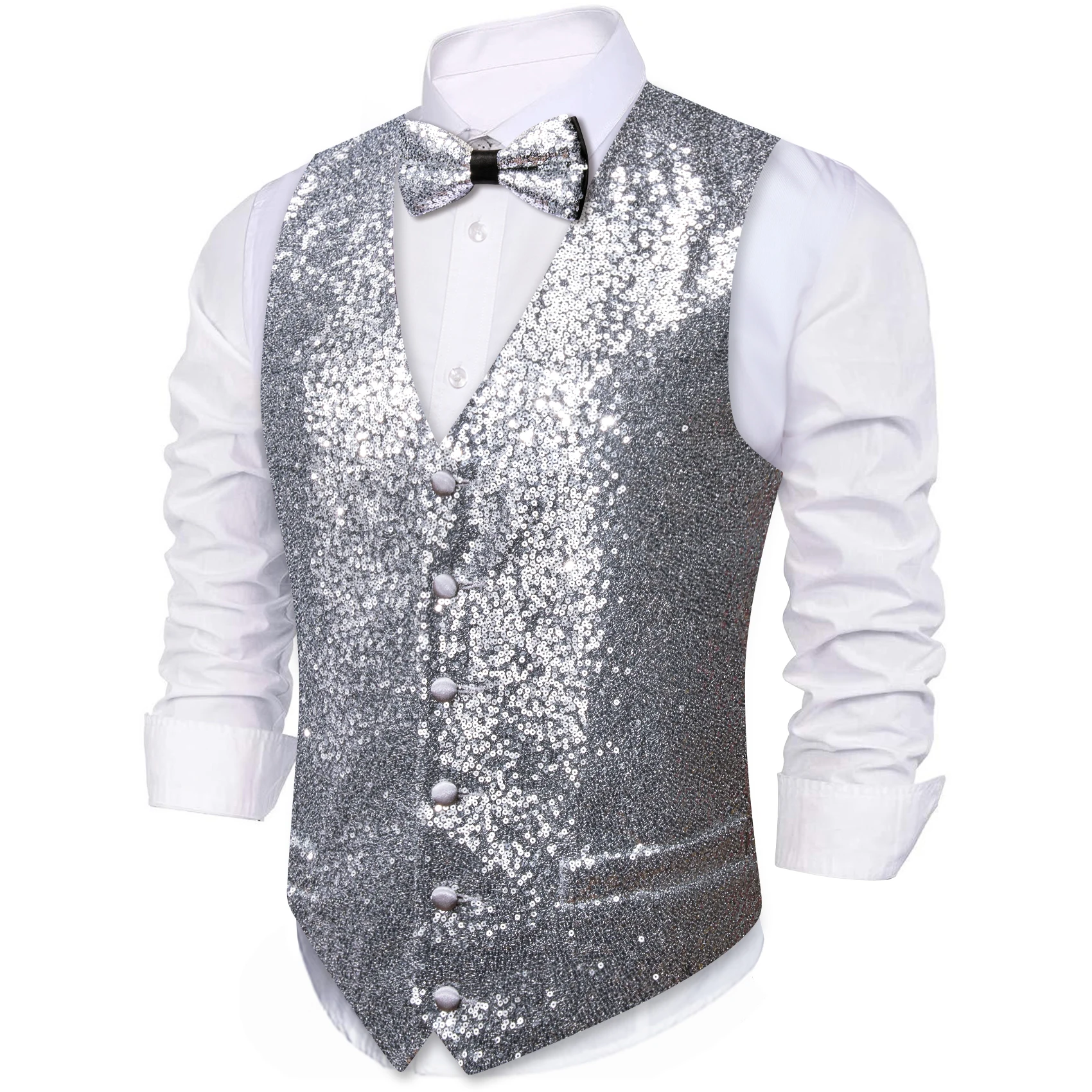 Barry.Wang Nolvety Shining Men Vest Casual Stylish 15 Colors Waistcoat with Bowtie Sleeveless Jacket Male Wedding Party Prom