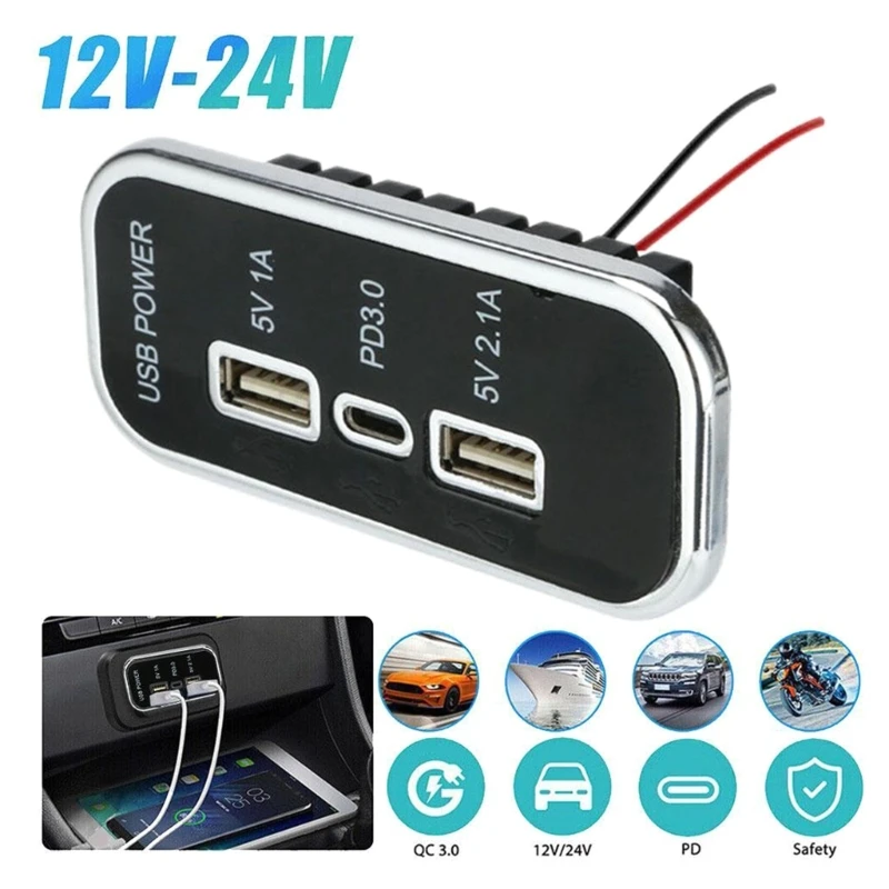 

PD Type-C USB Power Outlet 2.1A Car Socket Adapter For Motorcycles Car
