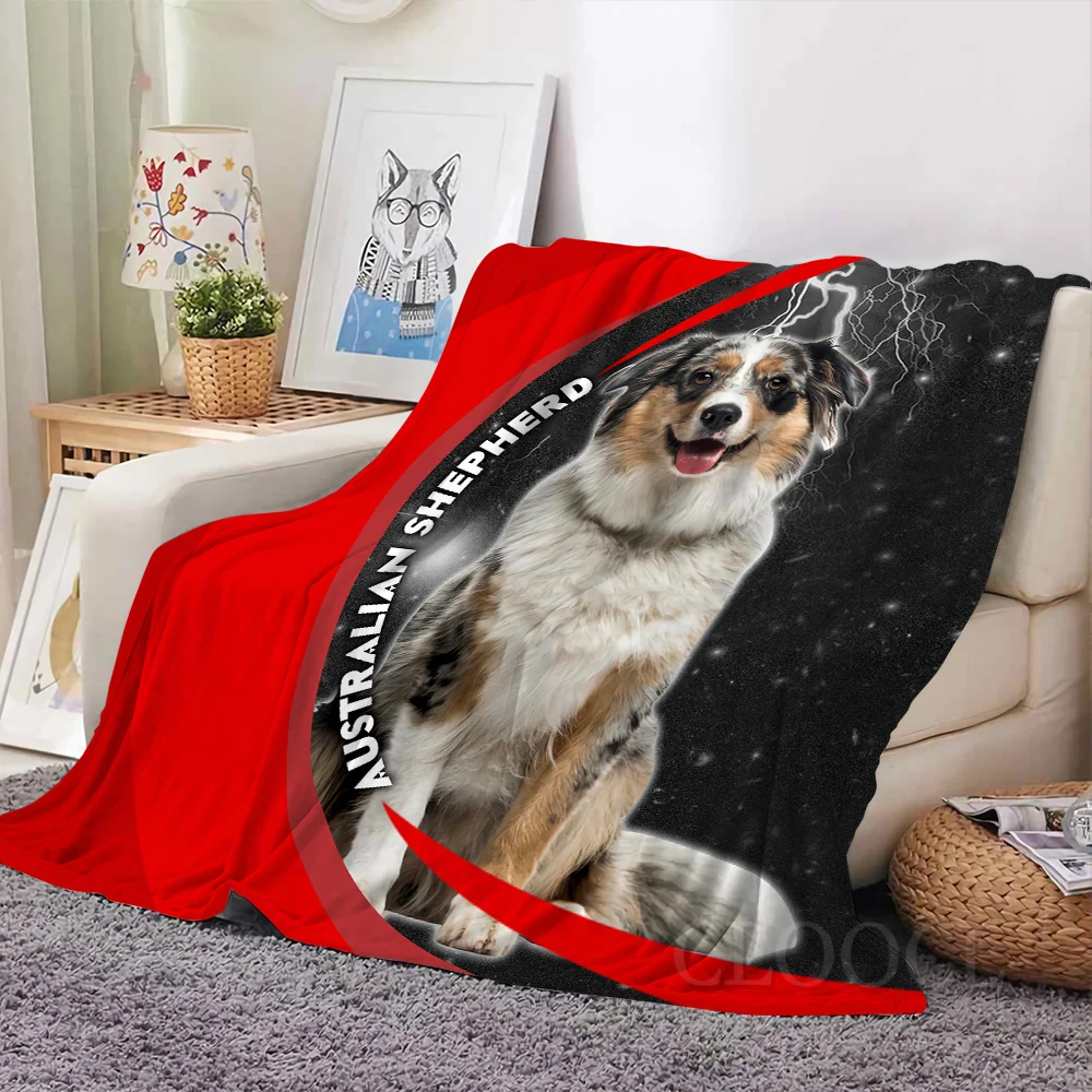 

HX Animal Dogs Flannel Blankets Australian Shepherd Lightning 3D Printed Throw Blanket for Sofa Nap Quilts Dropshipping