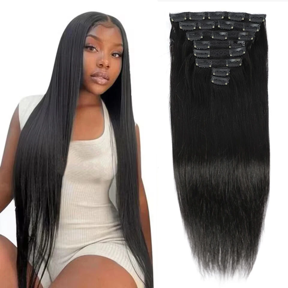 Straight Human Hair Clip In Extensions 120G 8Pcs/Sets Clip 8 to 26 Inch Brazilian Remy Hair Natural Color Full Head For Women