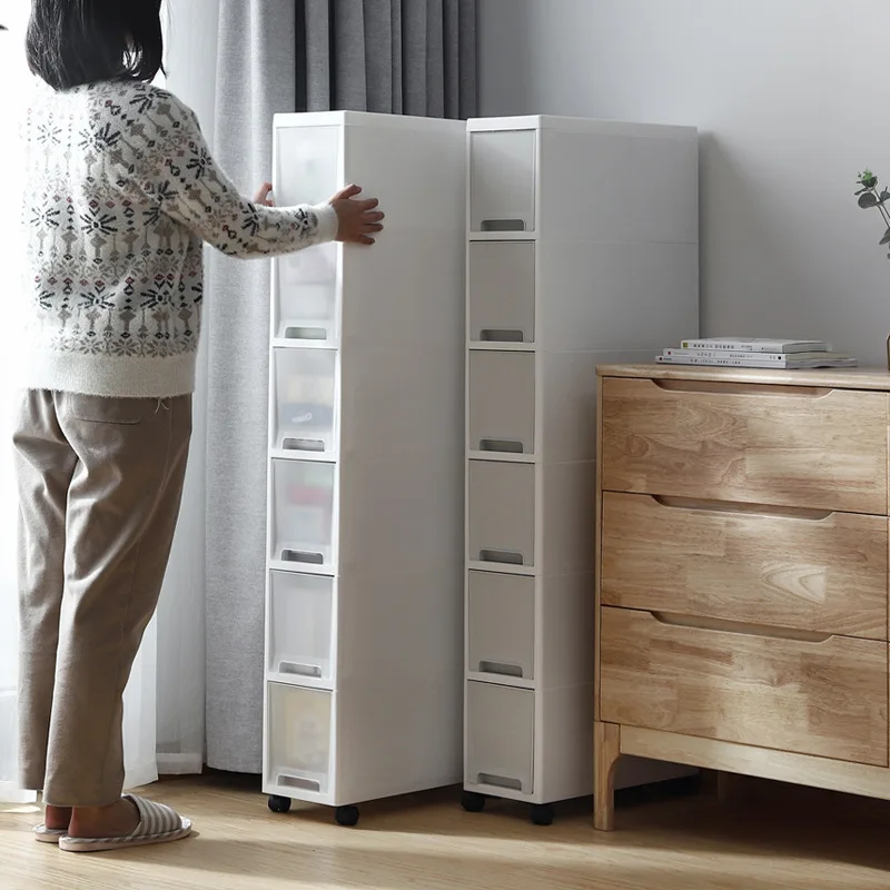 Bathroom closet organization with plastic drawer bins, tiered kitchen  shelves that a…