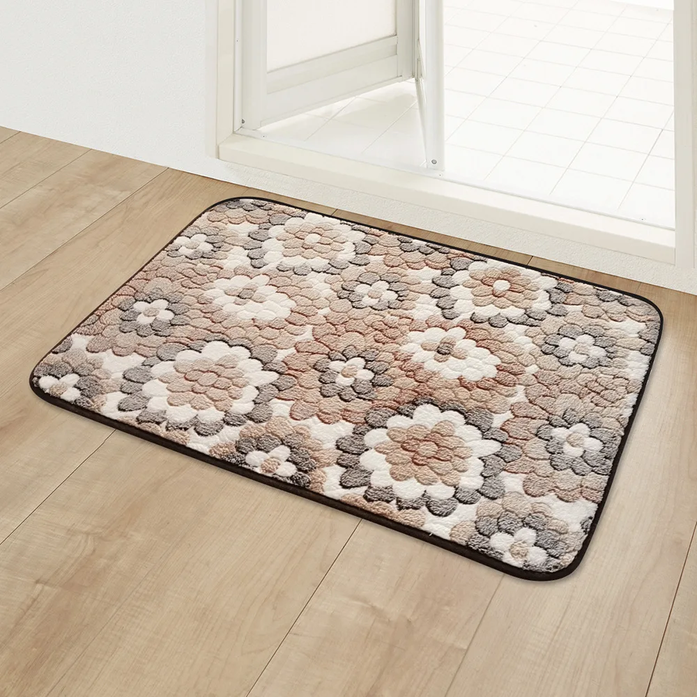 Bedroom Floor Mat Home Entrance Doormat Coral Fleece Kitchen Bathroom Door Decoration Carpet Bath Shower Room Anti-Slip Foot Rug