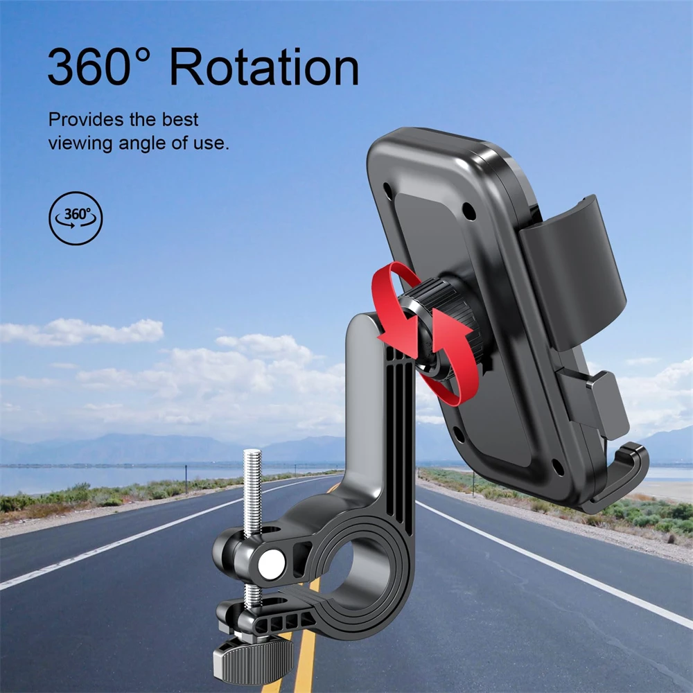 Universal 360° Rotatable Motorcycle and Scooter Phone Holder with One-Hand Operation