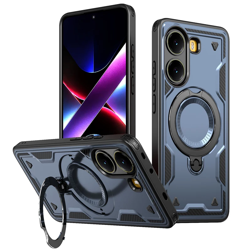 Military Drop-Proof Hard Case with 360° Adjustable Ring Stand and TPU Protection