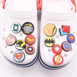 1-10Pcs Batman Superman Thor Captain America Sign Shoe Buckle Charms Round Decorations DIY Kids Avengers Party Gift