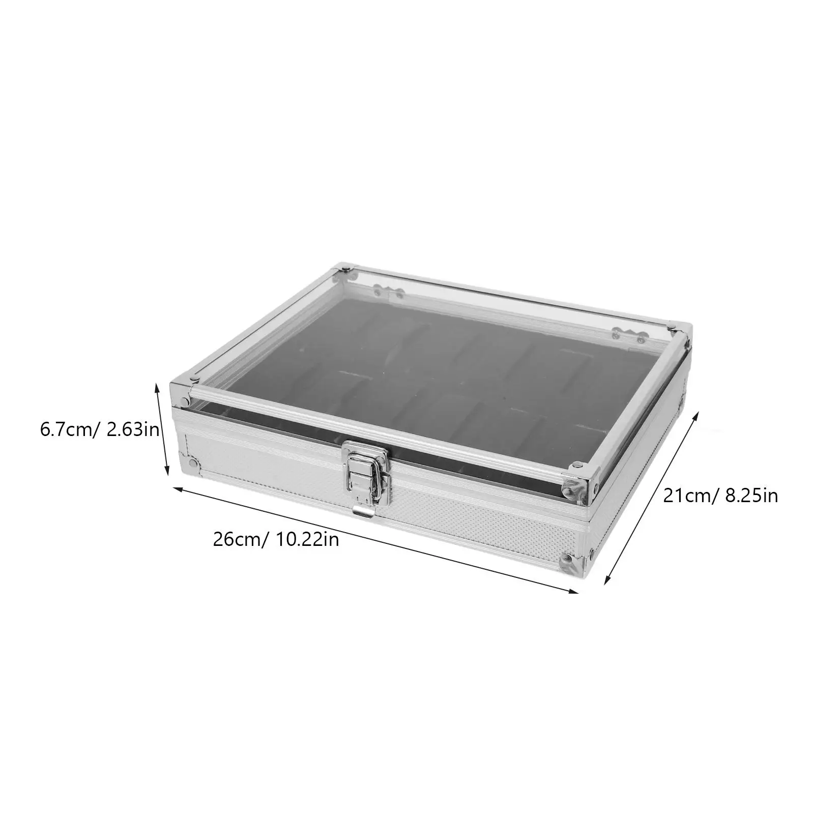 Aluminum Alloy Watch Box Lightweight Durable Transparent Top 12 Grid Slots Foam Lined Dustproof Storage Display Case Watches