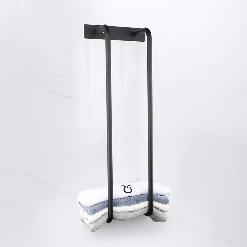 Bathroom Black Double Rod Towel Rack Wall-Mounted Towel Storage Shelf