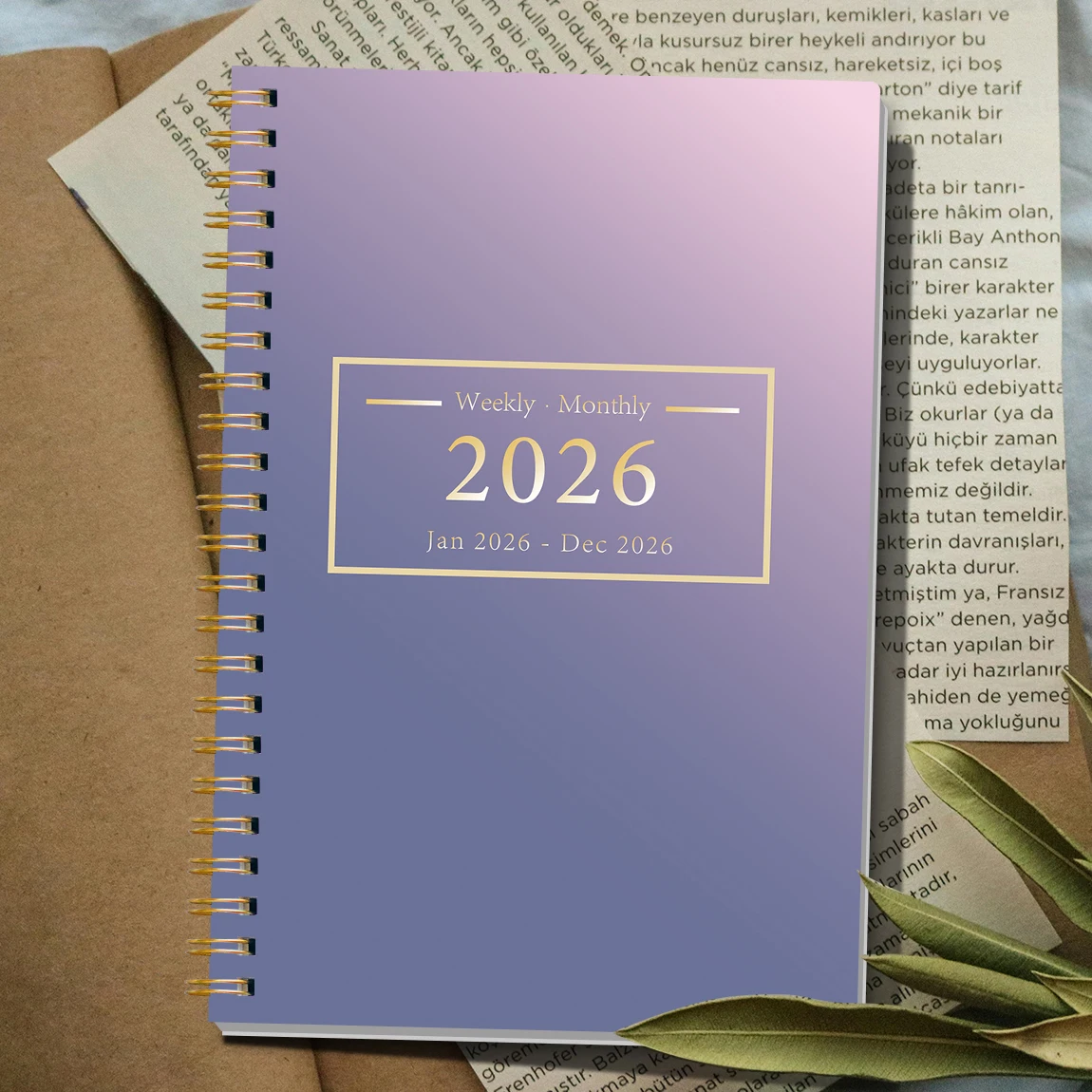 2026년 월간 플래너 A5 스프링 노트 할 일 목록 습관 기록장 보라색 그라데이션 미니멀 디자인 업무/학교 생산성 향상용