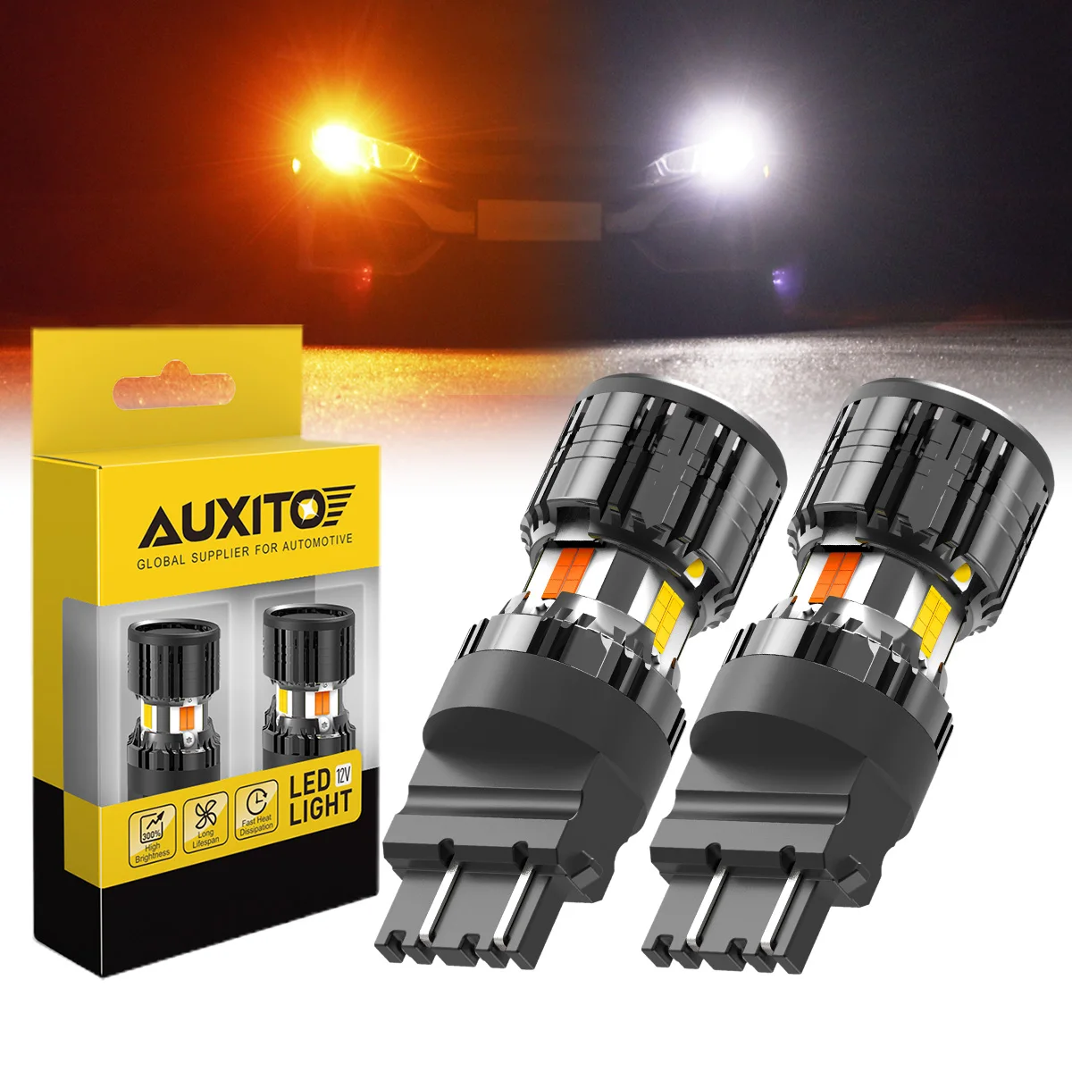 AUXITO2PcsT253157LEDBulbCanbusDualColorYellowWhiteSwitchback